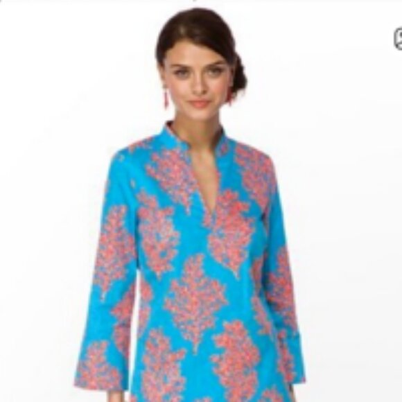 Lilly Pulitzer 100% Cotton Top Blouse Resortwear Turquoise Coral Siesta Small - Picture 9 of 9